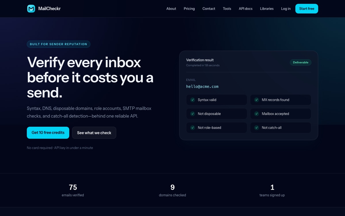 MailCheckr homepage